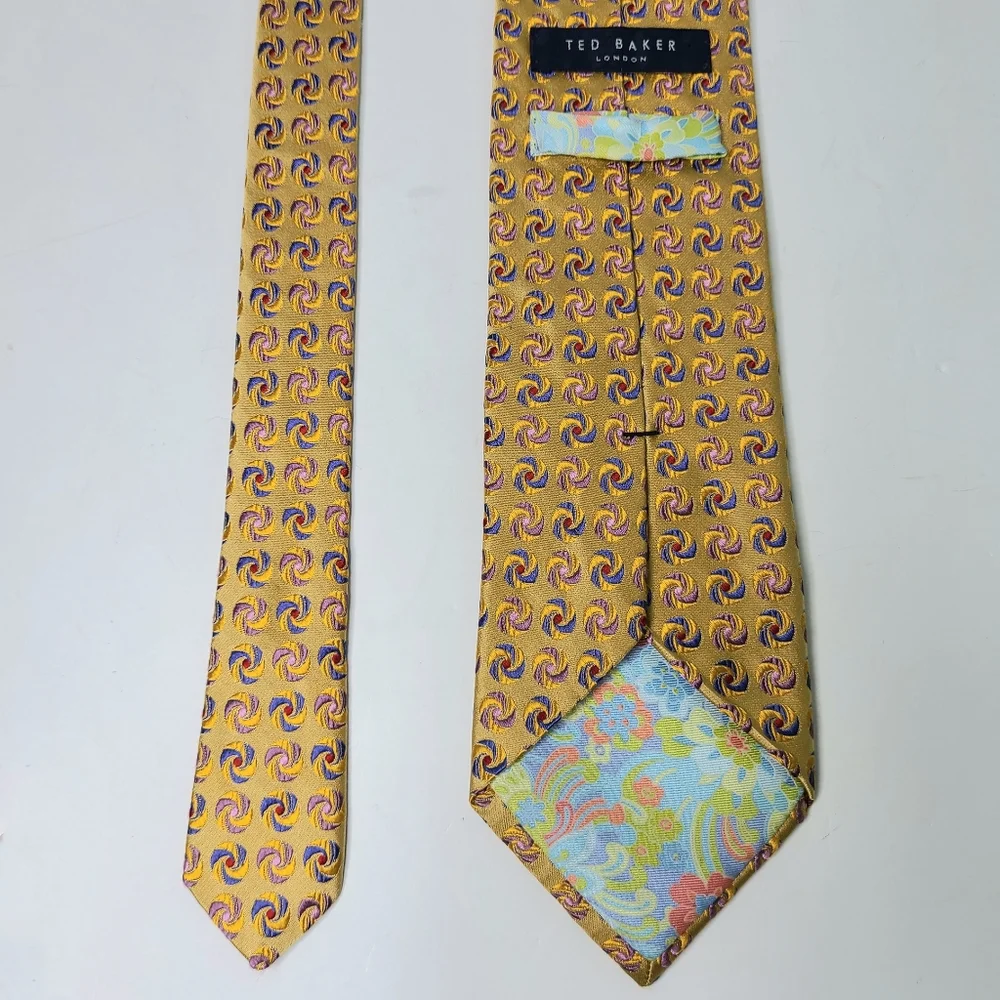 Ted Baker Geometric Print Marigold Pinwheel Swirl Woven Silk Tie